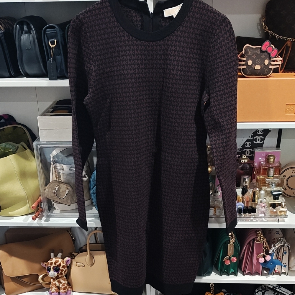 Micheal Kors Sweater Dress In Signature Print